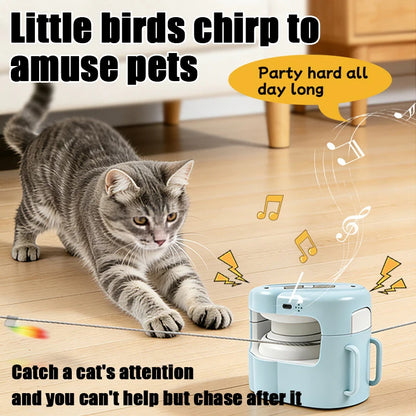 1PC Automatic Cat Chaser Toy Remote Control Adjustable Speed with Bird Sound 2 Fixing Methods Interactive Pet Teaser for Cats