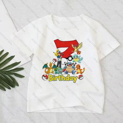 Pokémon Anime Printed T-Shirt Boys Girls Birthday Number 1-10 Clothes Fashion Figure Short-sleeved Kids Summer Birthday Gift