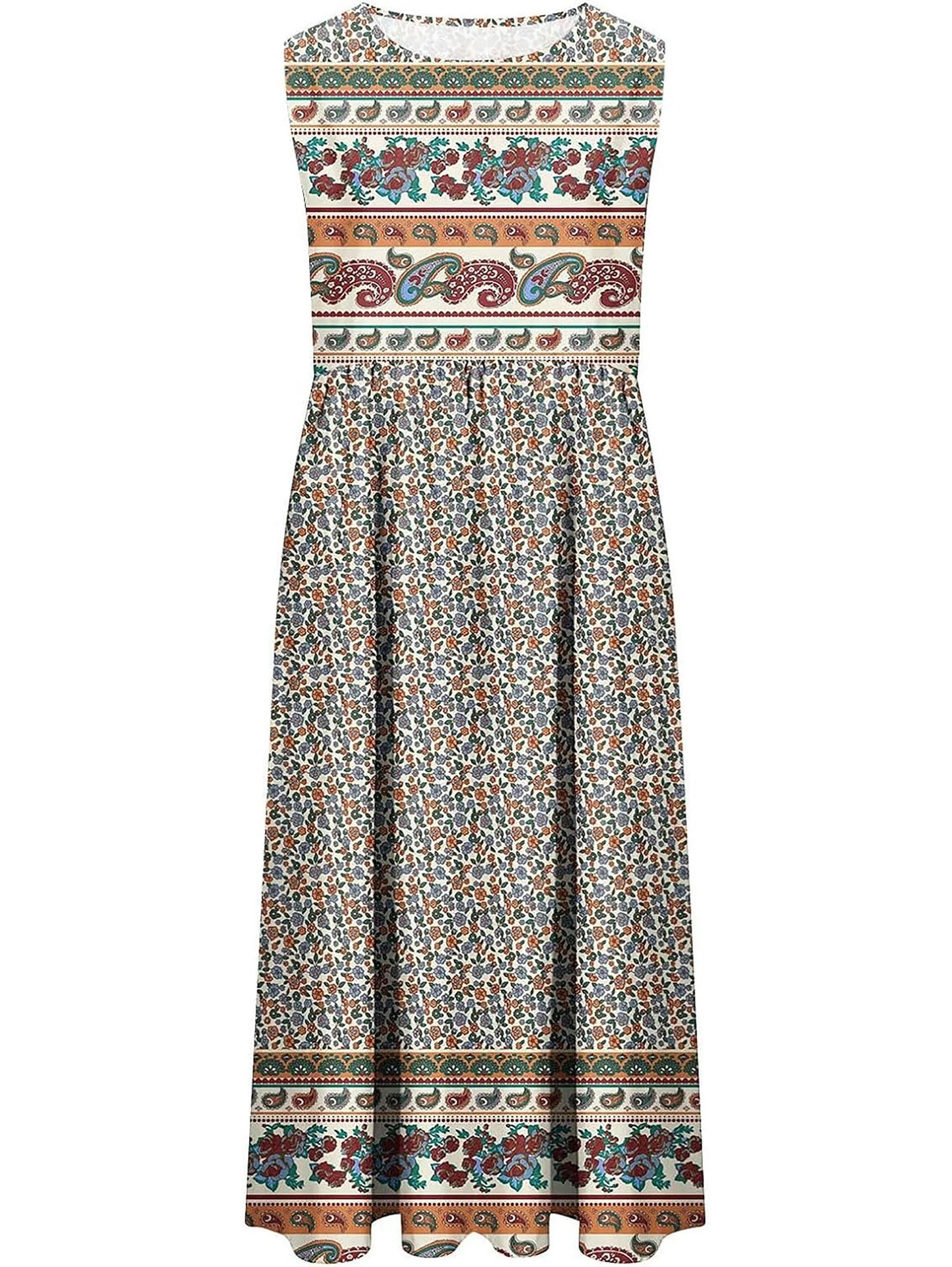 2025 summer new! Women's sleeveless Bohemian floral casual beach MIDI sundress with pockets flowing and loose