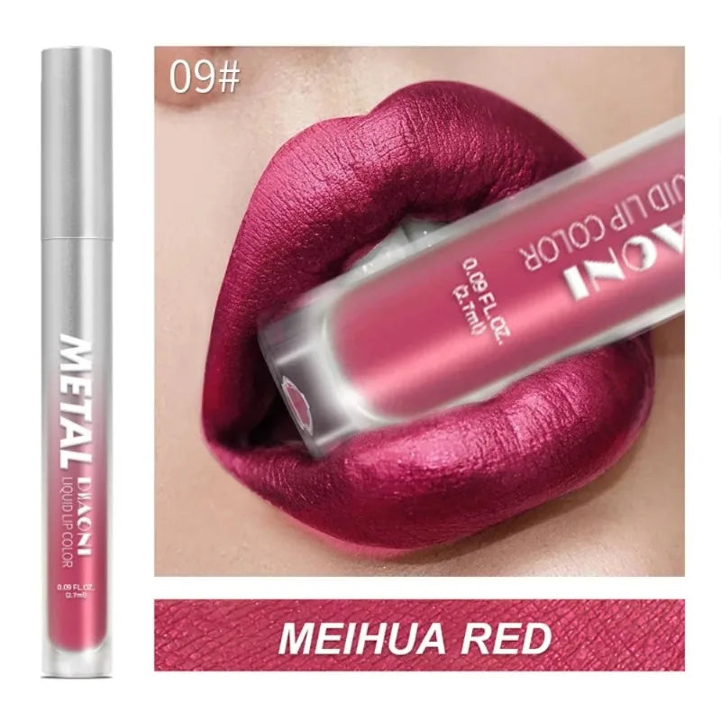 12 Colors Glitter Metallic Liquid Lipstick Pearlescent Waterproof Shiny Lip Gloss Non-stick Cup Long Lasting Shimmer Lips Makeup
