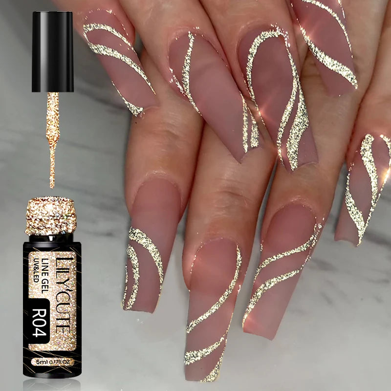 LILYCUTE 5ml Super Bright Silver Metallic Painting Liner Gel Nail Polish Drawing Stripe Graffiti Mirror Pull Line UV Gel Varnish