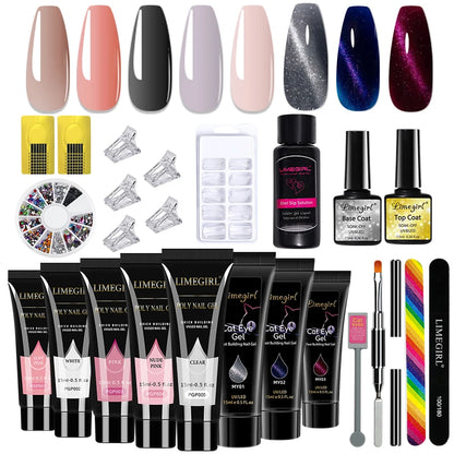 LIMEGIRL 15ml Nail Art Kit Poly Nail Gel Extending Set Cat Eye Extension Gel Nail Art Acrylic Gel Varnish Kit for Novice Beginne