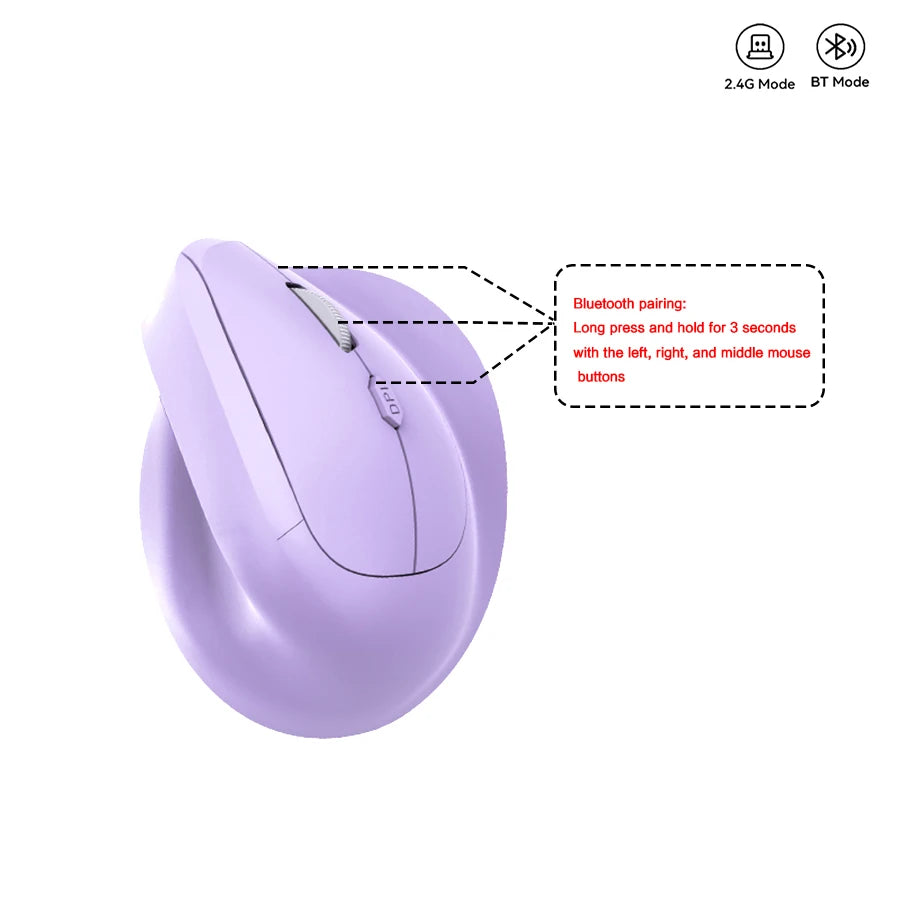 Ergonomic Bluetooth5.0&2.4G Wireless Vertical Mouse with Silent Button,Rechargeable 1600DPI Optical Mice for PC/Laptop/Desktop