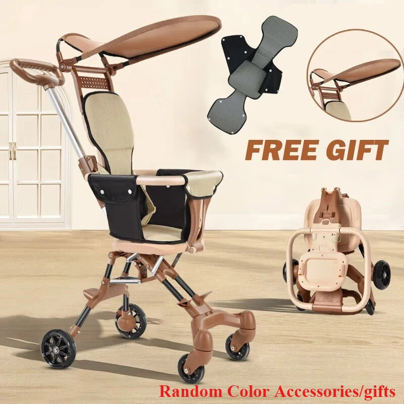 Baby Stroller for Toddler One-click Folding Lightweight Stroller Two-ways Baby Strolling Cart with Canopy Swivel Front Wheel