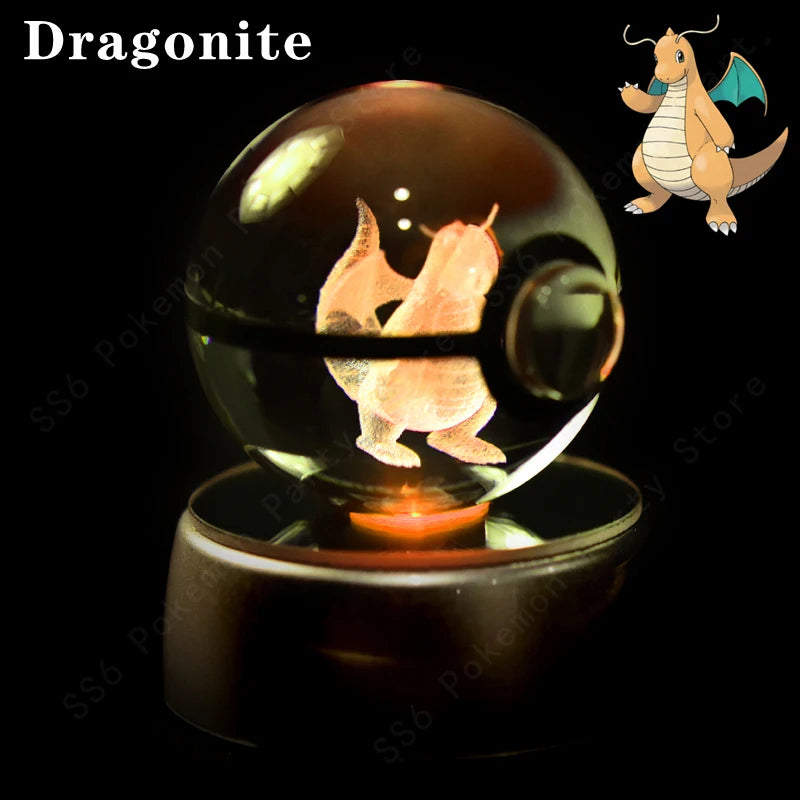 Pokemon Crystal Ball 3D Pikachu Mewtwo Gengar Pokeball 3D Night Light Lamp Glass Statue Pokemon Crystal Ball Kids Birthday Gift