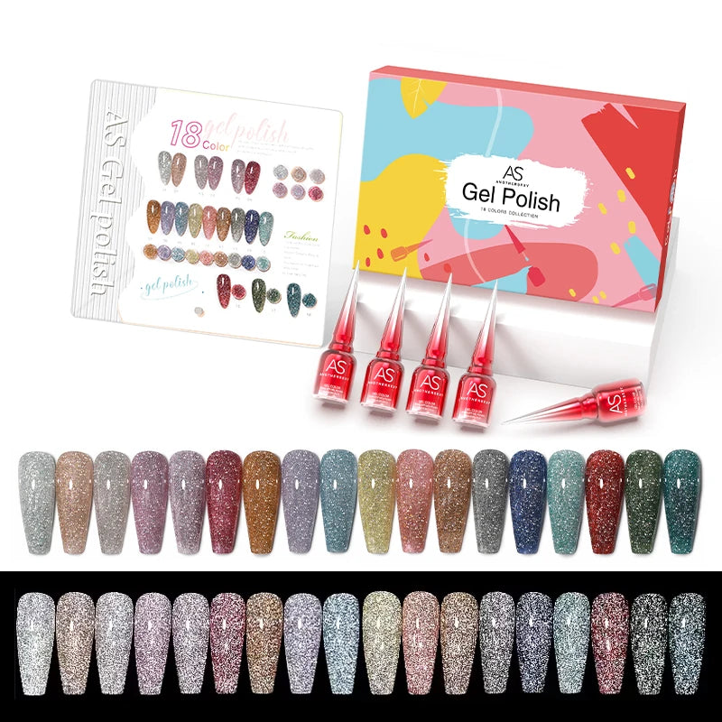 AS 18pcs 15ml Nail Gel Polish Set Red Dark Vernis Semi Permanent Nail Art Supplies Manicure UV Gel Nail Varnish Kit With Chart