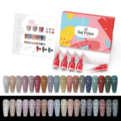 AS 18pcs 15ml Nail Gel Polish Set Red Dark Vernis Semi Permanent Nail Art Supplies Manicure UV Gel Nail Varnish Kit With Chart