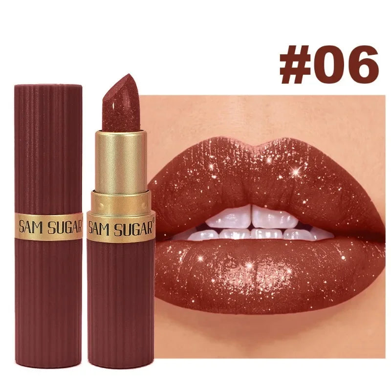 Diamond Glitter Lipstick Moisturizing Lasting Pink Sparkling Waterproof Lip Gloss Metallic Sexy Lipstick Lip Tint Lips Makeup