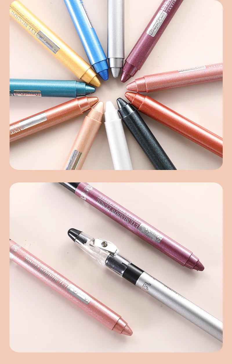 Metallic Blue Pearlescent Eyeshadow Pencil Stick Lasting Waterproof Smoky Glitter Grey White Purple Eye Shadow Highlighter Pen