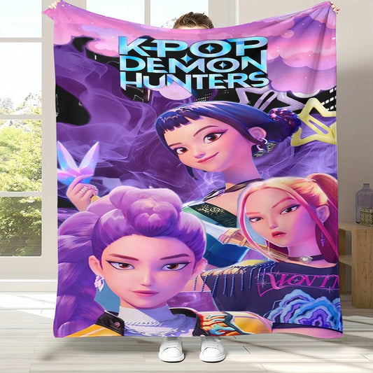 K-Pop Demon Hunters Golden Saja Boys Flannel Blanket,Ultra Soft Warm Plush Throw for Home Bedroom Bed Sofa Cover Office picnic