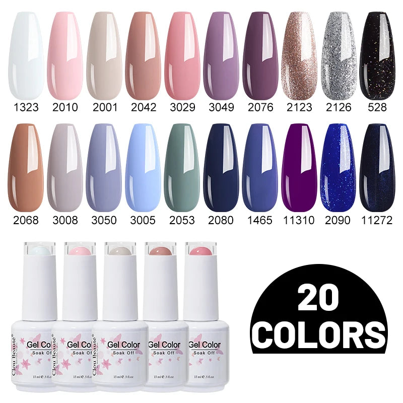 Clou Beaute 10/12/20/24pcs Gel Nail Polish Set Color 15ml White Glass Bottle Nail Art Kit Semi Permanent Gellack Nail Varnish