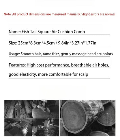Natural Sandalwood Air Cushion Comb Scalp Massage Hair Brush Women Anti-static Hairdressing Comb for Hair Volume & Curly Hair