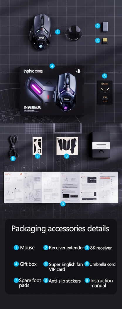 Inphic IN9 Ultra Gaming Mouse PAW3950 Sensor Vibration Feedback OLED Screen Intelligent Display Wireless Mouse Boyfriend's Gift