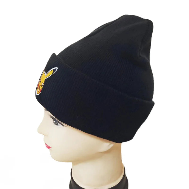 Pokemon Knitted Caps Anime Cute Pikachu Printed Winter Warm Beanies Hat Kids Unisex Outdoor Embroidery Bonnet Christmas Gifts