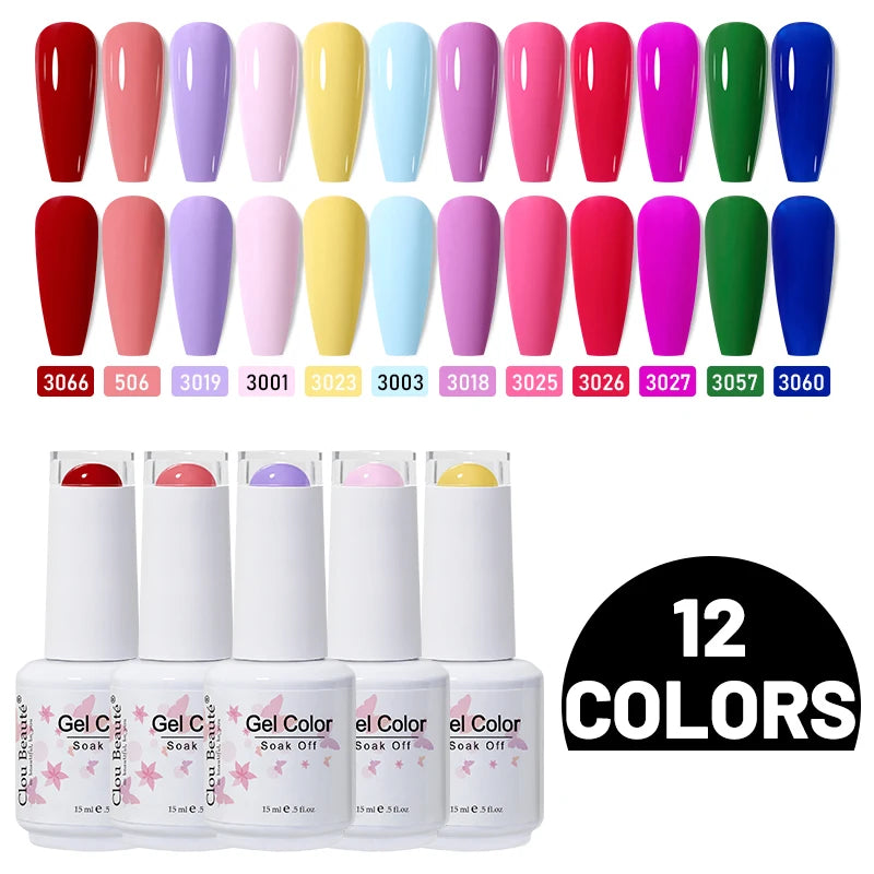 Clou Beaute 10/12/20/24pcs Gel Nail Polish Set Color 15ml White Glass Bottle Nail Art Kit Semi Permanent Gellack Nail Varnish