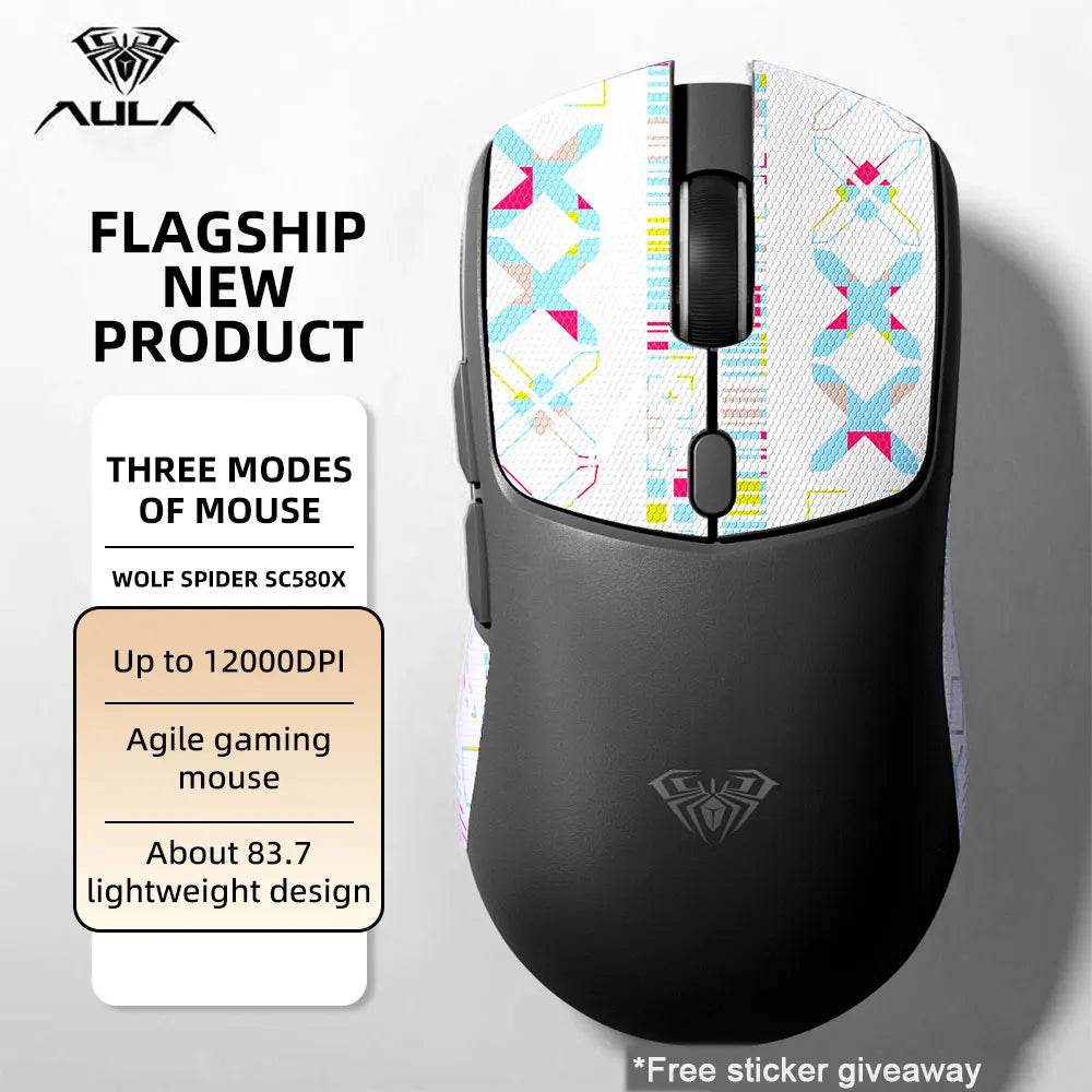 AULA SC580 Gaming Mouse Tri-mode Rechargeable Ergonomic Bluetooth Mouse 10000 DPI E-sports Lightweight Mice for Office Gaming