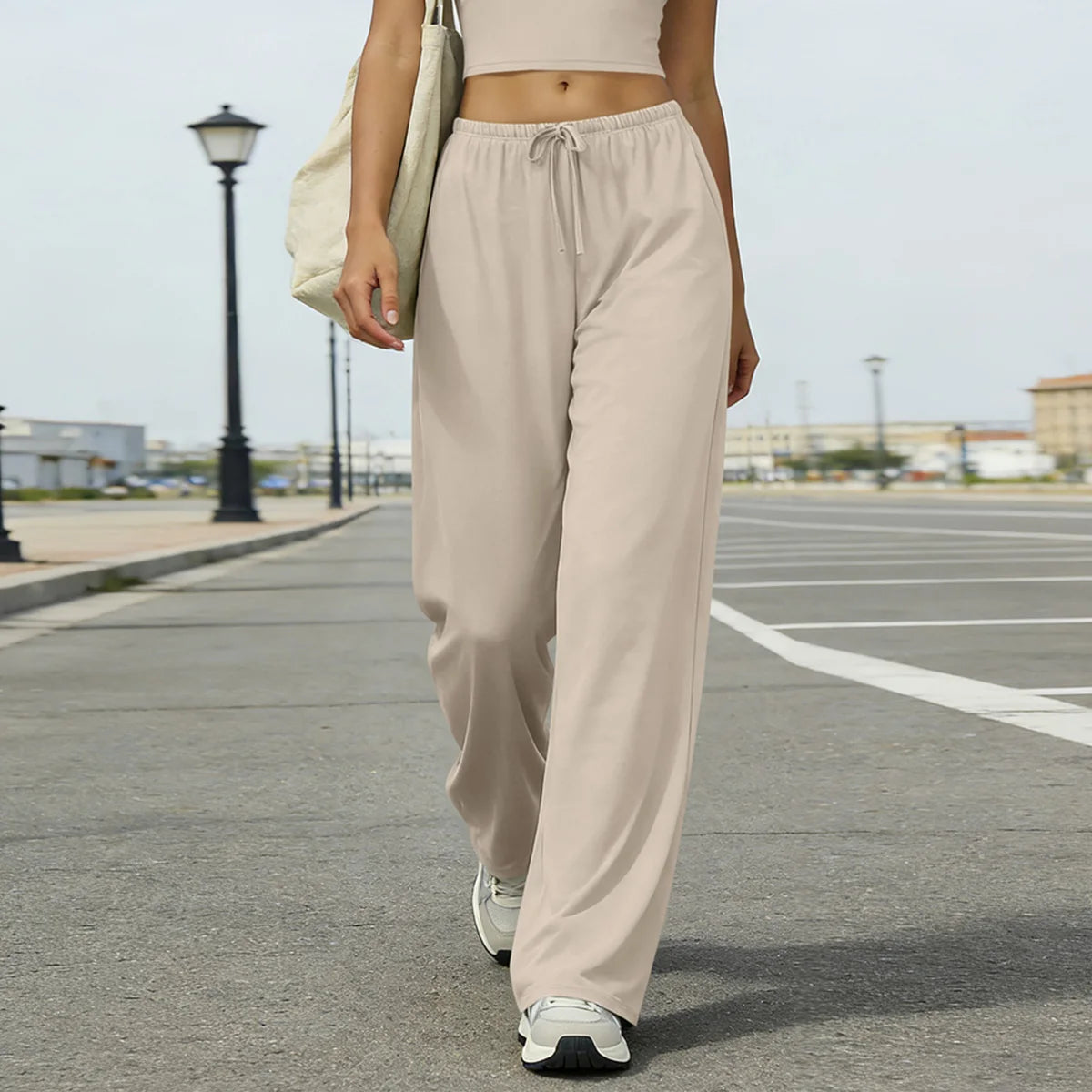 Wide Leg Flared Leggings Women's Fitness Running Pants Drawstring Sports Tights Woman Leisure Nude-Feel Workout Joggers Trouser