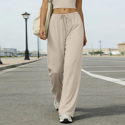 Wide Leg Flared Leggings Women's Fitness Running Pants Drawstring Sports Tights Woman Leisure Nude-Feel Workout Joggers Trouser