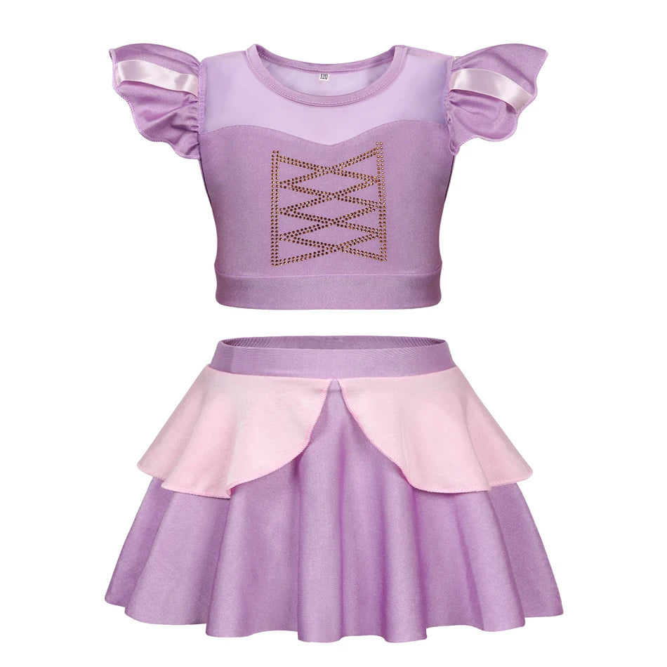 Girls Princess Swimsuit Cinderella Elsa Belle Rapunzel Cosplay Beachwear Kids Summer Fashion 2 Pcs Swimsuit Sets 2-9Yrs