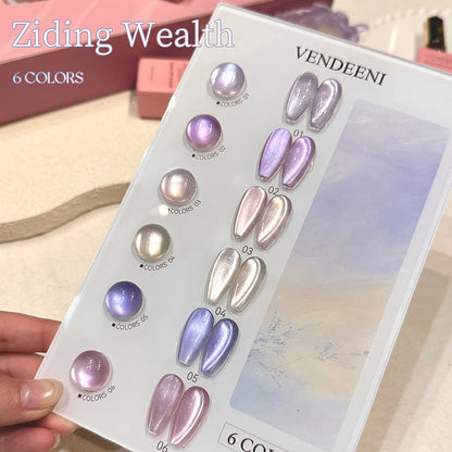 Vendeeni 6 Colors Crystal Cat Eye Gel Nail Polish Set Semi Permanent Sparkling Magnetic UV LED Soak Off Gel Varnish With Display