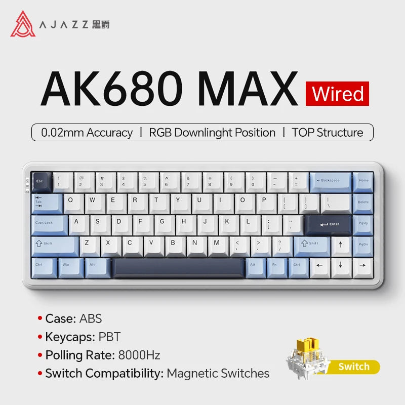 AJAZZ AK680 MAX/V2 Mechanical Keyboard HE Hall Effect Switch 60% 8k/1K RGB Wired/Wireless Gaming Rapid Trigger Magnetic Keyboard