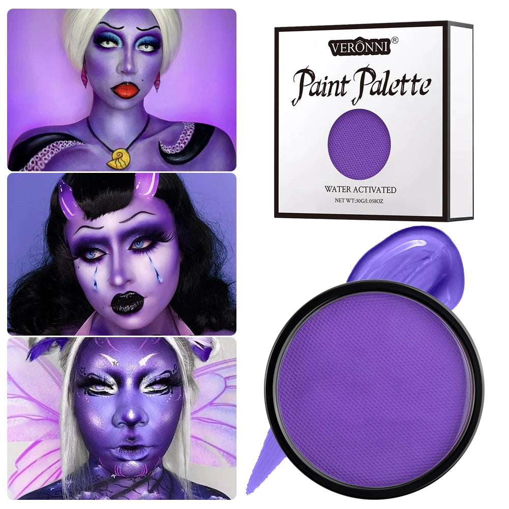 6 Colors Water Activated Face and Body Paint with 1 Brush,Non-Toxic Safe Water Soluble Face Paint for Cosplay,Halloween Makeup