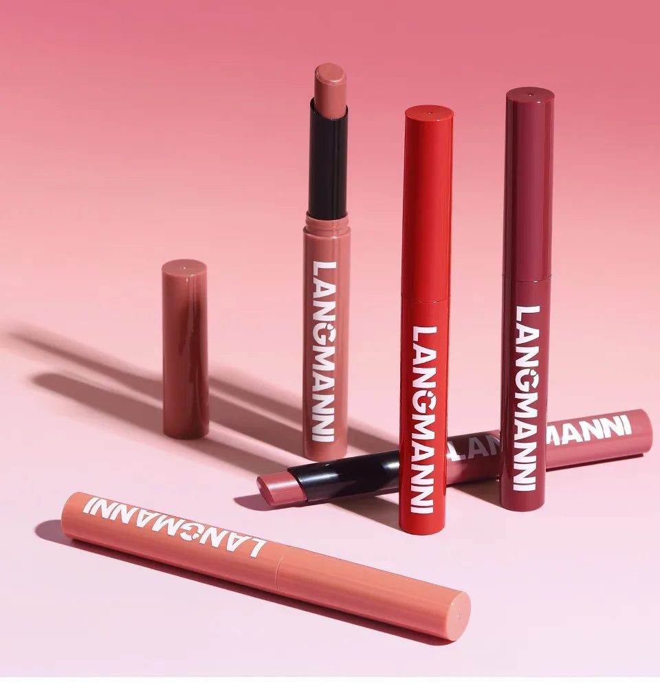 12 Color Matte Lipstick Pencil Waterproof Long Lasting Non-Stick Cup Lip Stain Tint Cosmetic Nude Lipstick Pen Makeup Maquillage