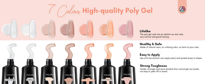 Saviland 7 Colors All In One Poly Gel Kit with UV Light Nail Drill Slip Solution for Nail Extension Home Salon DIY