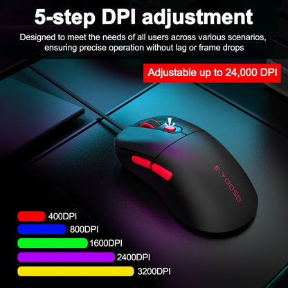 E-YOOSO X-51 USB Wired Gaming Mouse 24000 DPI 6 buttons programmable game Optical mice for Computer PC Laptop