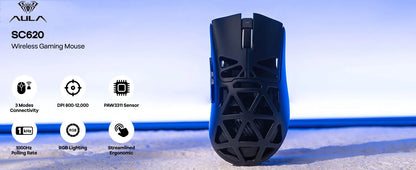 AULA SC620 Gaming Mouse Wired/Bluetooth/2.4G Light Weight Mouse Gamer PAW3311 Adjustable 12,000 DPI Life PC Gaming Accessories