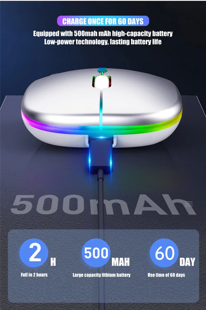 Wireless Mouse For Laptop PC Bluetooth Rechargeable Mouses Wireless Computer Silent Mice LED Backlit Ergonomic Gaming Mouse