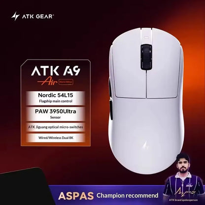 ATK A9 Air Ultimate Wireless Gaming Mouse Tri-Model Dual 8KHz PAW3950UItra 800mAh 42000DPI 750IPS Lightweight Ergonomic E-sports