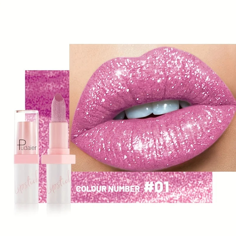 Pudaier Metallic Glitter Hybrid Lipstick: Sparkling Pearl Shimmer & Silk Texture