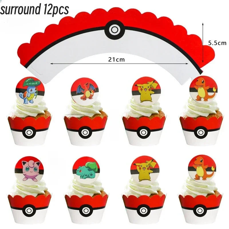 Pokemon Happy Birthday Acrylic Cake Topper Party Decoration Pikachu Cake Decor Flag Baby Shower Baking DIY Supplies Kids Favors