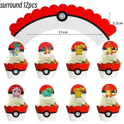Pokemon Happy Birthday Acrylic Cake Topper Party Decoration Pikachu Cake Decor Flag Baby Shower Baking DIY Supplies Kids Favors