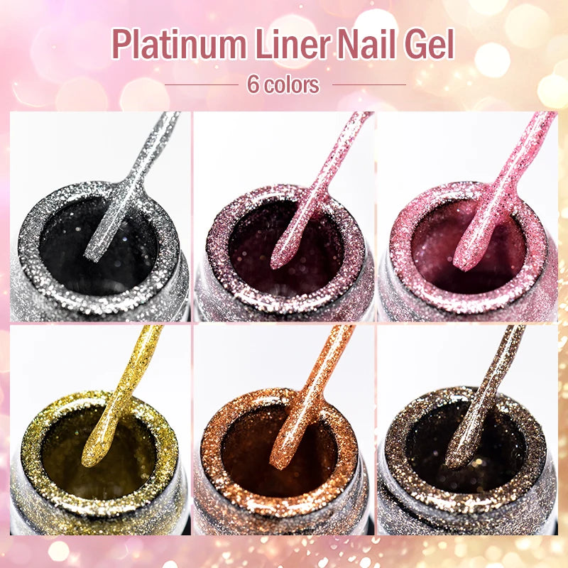 2/3/4/6pcs Platinum Glitter Liner Gel Nail Polish Set Gold Silver Sparkle Pull Line Gel Graffiti Painting Stripe DIY French Nail
