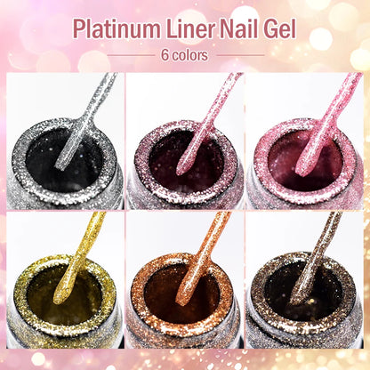 2/3/4/6pcs Platinum Glitter Liner Gel Nail Polish Set Gold Silver Sparkle Pull Line Gel Graffiti Painting Stripe DIY French Nail