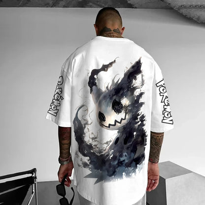Pokémon Japanese Anime Peripheral Mimikyu Bulbasaur Short Sleeve T-Shirt Pokémon Summer Men's Fashion Breathable Sports Top