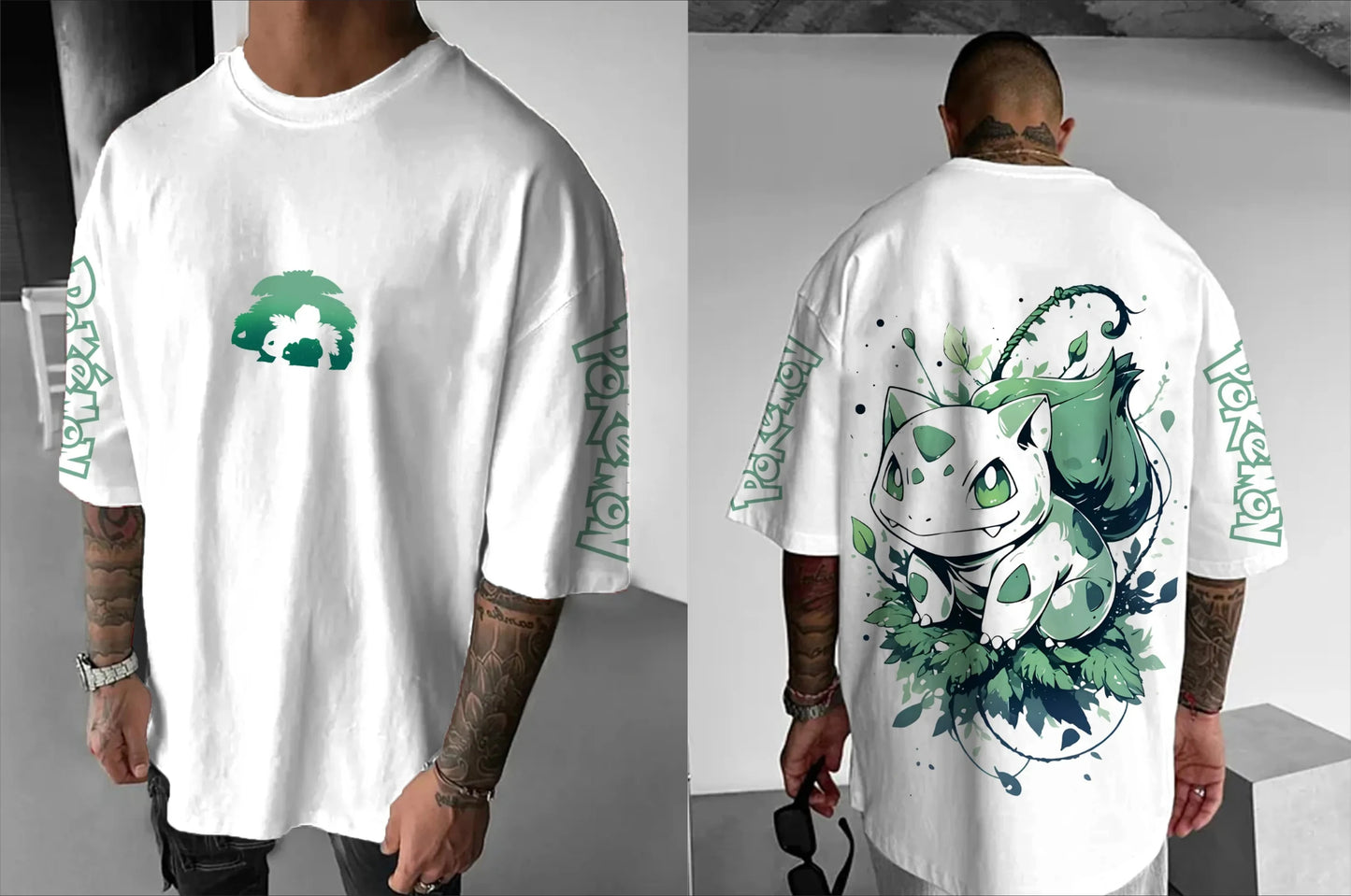 Pokémon Japanese Anime Peripheral Mimikyu Bulbasaur Short Sleeve T-Shirt Pokémon Summer Men's Fashion Breathable Sports Top