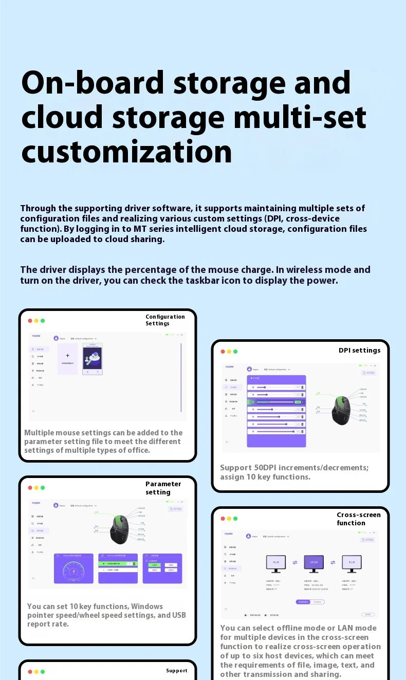 Rapoo MT560 Mouse 3mode Wireless Mice Ergonomic Hall Magnetic Induction Knob Cross Screen Custom Lightweight Gaming Pc Accessory
