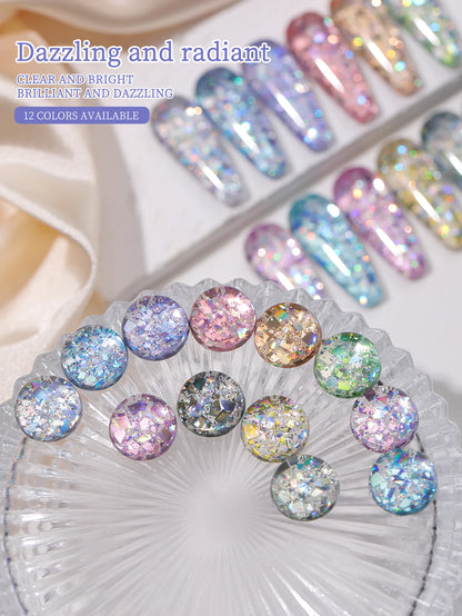 2025 new popular 12-color glittering diamond sequins nail gel, high saturation gloss long-lasting for nail art DIY