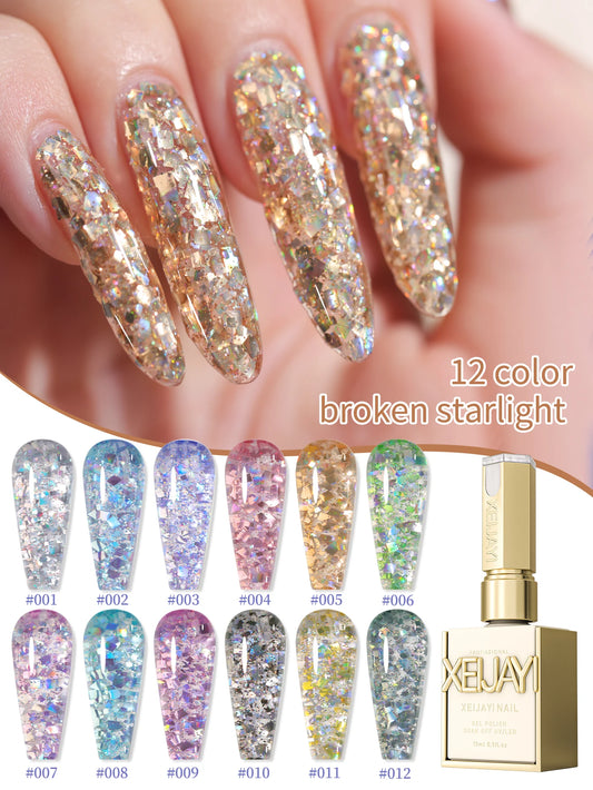 2025 new popular 12-color glittering diamond sequins nail gel, high saturation gloss long-lasting for nail art DIY