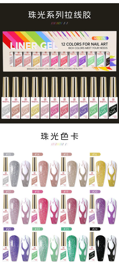 Neon Gel Nail Set Gel Pull Liner Glitter Nail Polish Kit UV/LED Fluorescent Color Gel DIY Manicure Painting Gel Nail Art Brushed