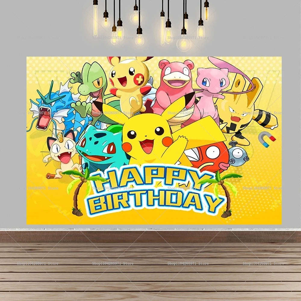 Pokemon Pikachu Backdrop Banner Cartoon Pocket Monster Theme Kids Birthday Party Decor Photography Photo Background Supplies