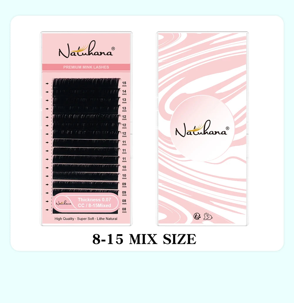 NATUHANA 16Rows B C cc D Eyelash Extensions Individual False Cilio Natural Soft Mink Lashes High Quality Matte Fake Eyelashes