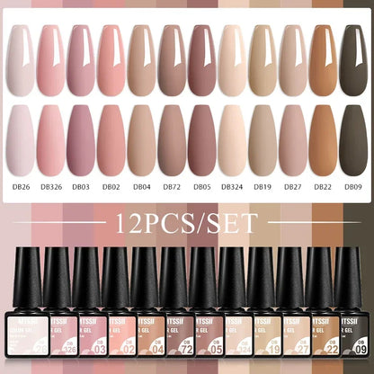 MTSSII 12pcs Gel Nail Polish Set Nude Pink Red Glitter Semi Permanent Soak Off  UV Gel Varnish Manicure Kit Nail Supplies DIY