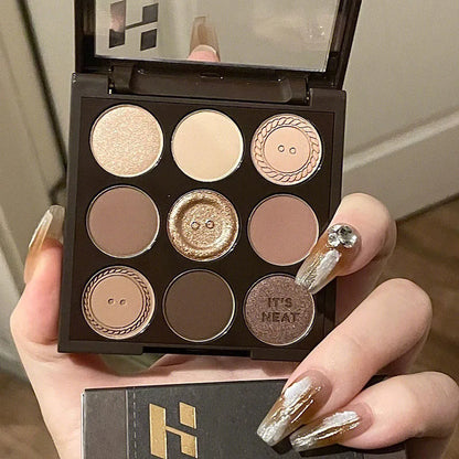 2024 New Nine-Color Sweater Knit Button Eyeshadow Tray Pearl Matte Low Saturation Deep Oat Earth Color