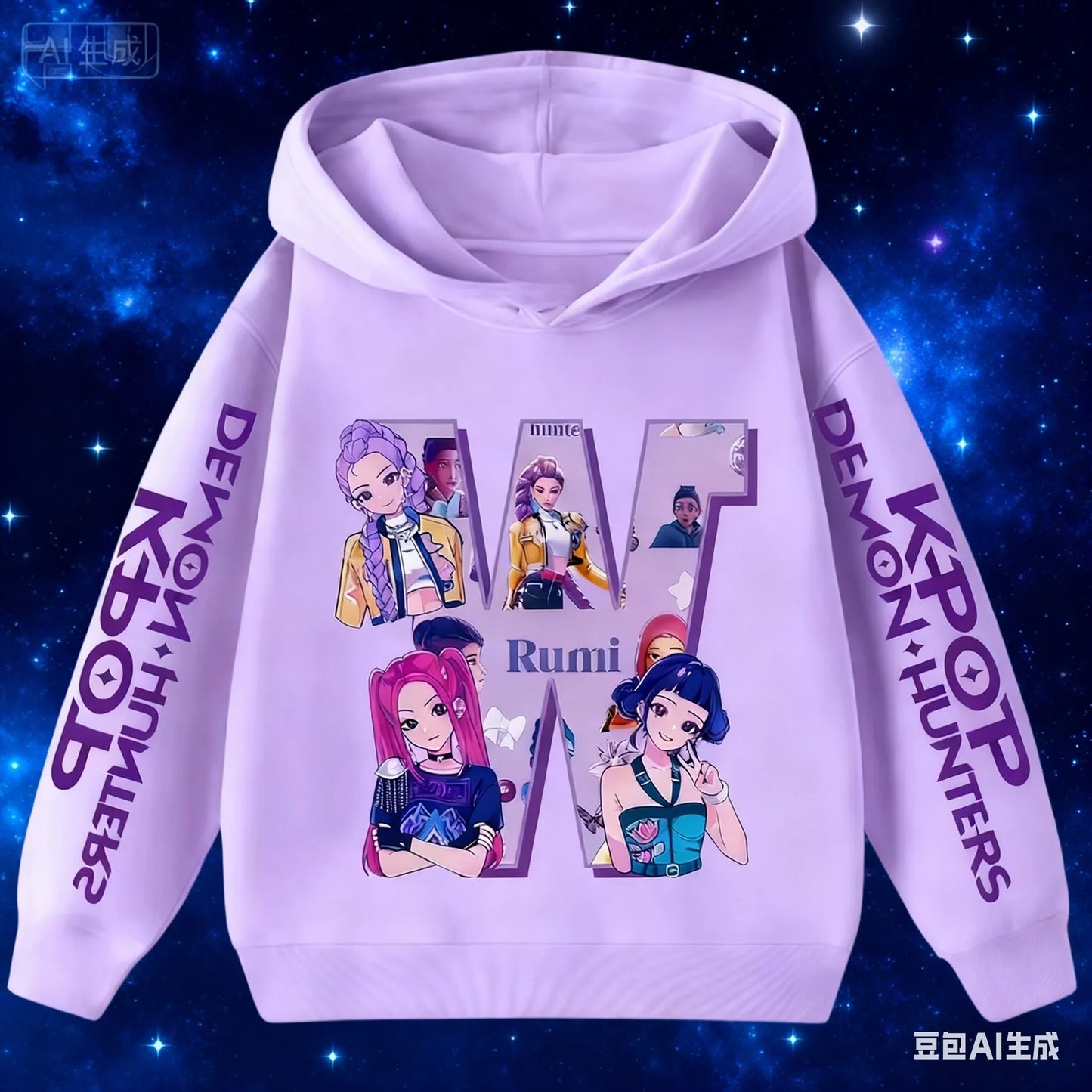 Hoodie for children with letters A-Z, Kpop Demon Hunters sportswear for girls, casual top for autumn and winter long sleeve