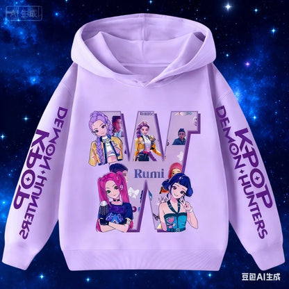 Hoodie for children with letters A-Z, Kpop Demon Hunters sportswear for girls, casual top for autumn and winter long sleeve