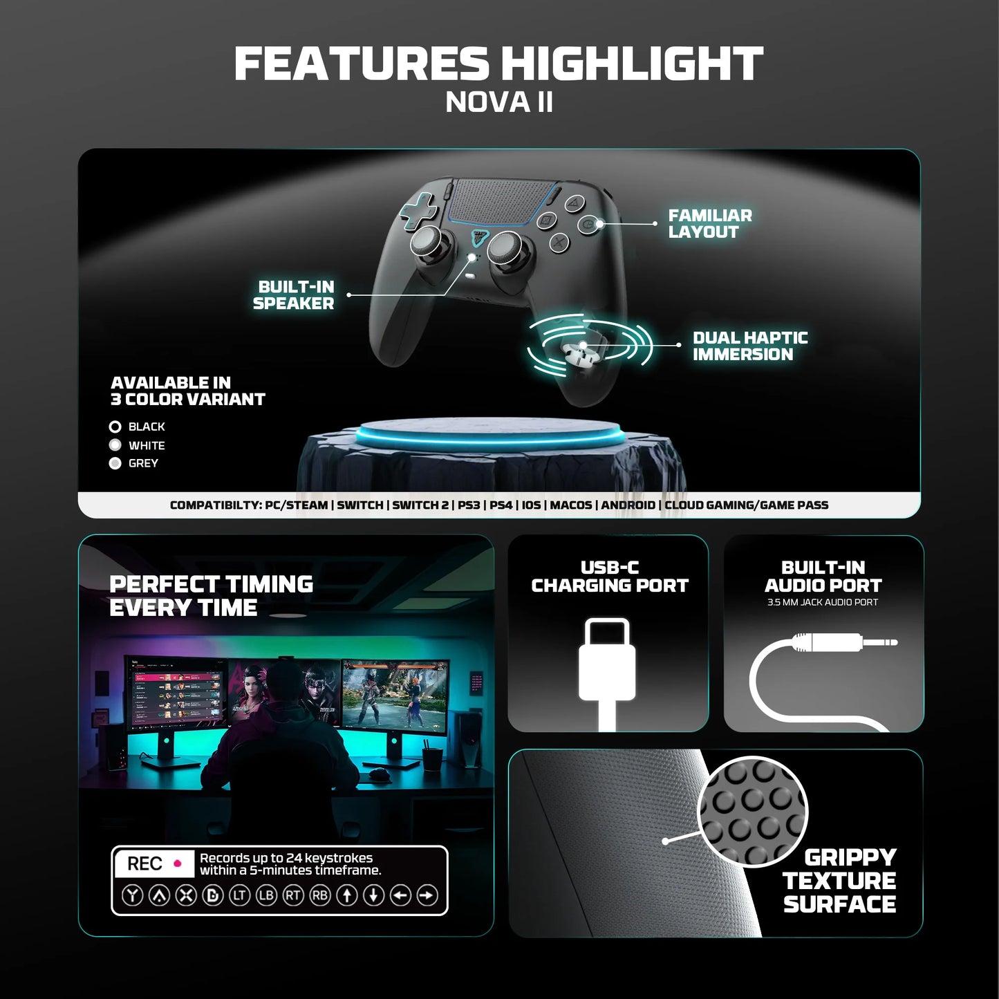 FANTECH NOVA II WGP16 Wireless Gamepad Gyro Sensor Hall Joystick and Effect Trigger for PS4 NS2 Wired Controller Gamer